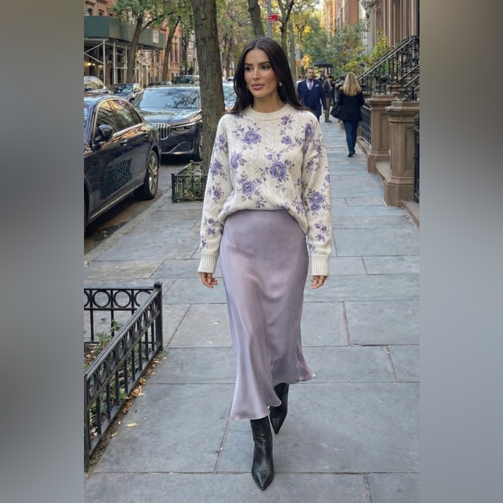 NWT Cable Knit Floral Sweater